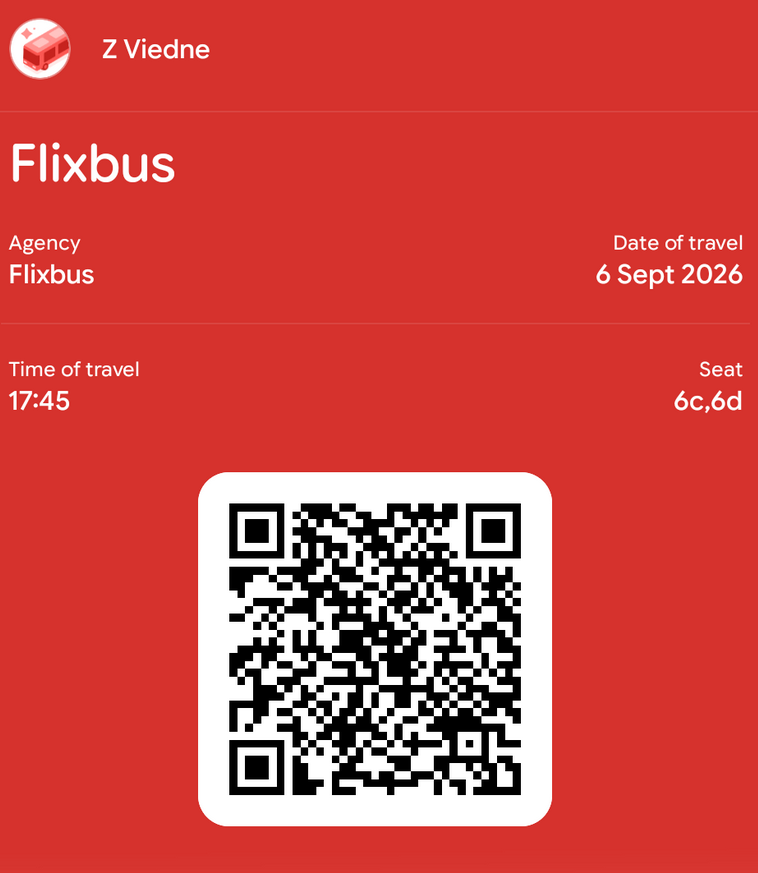 Flixbus Vienna Airport to Brno QR ticket
